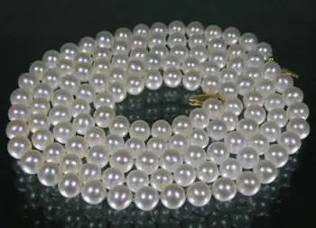 

Beautiful 7-8 mm natural white pearl necklace 36" 50" Yellow clasp