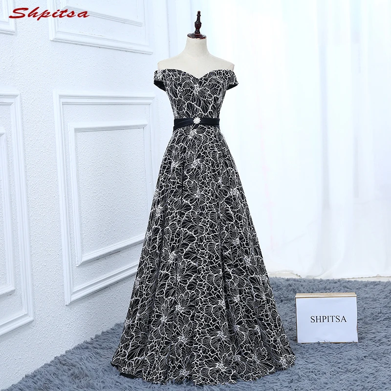

Black Lace Mother of the Bride Dresses for Weddings Off Shoulder A Line Evening Gowns Groom Godmother Dresses