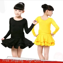 Длинными рукавами танцевальная платье девушки латинских танцев платье самба костюм дети Ballrom танцы сальса танец