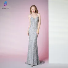 Robe De Soiree Сексуальные Серебряные Кристаллы Вечерние платья Длинные ремни Спагетти Бисером официальное платье с юбкой-годе платья с открытой спиной MSHBLUE