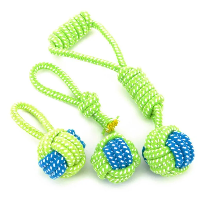 Green Toy Pet Dog Chews Cotton Rope Knot Ball Grinding Teeth Odontoprisis Pet Toys Large Small Puppy doggy chewing Ball sale