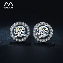 MDEAN Stud font b Earrings b font for Women White Gold Color Jewelry AAA Zircon Round