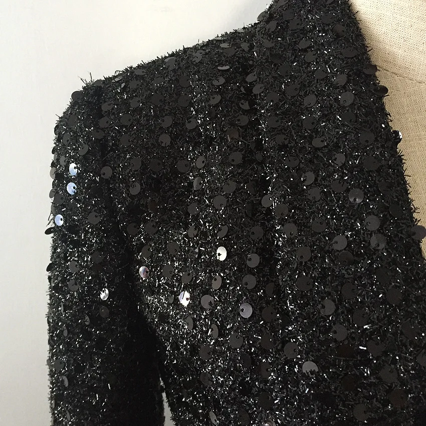 2019 European American Star Blast Outer Skirt Double Row Lion Buckle Bright Silk Shiny Beads Medium Long Suit Black Jackets Coat 2019 European American Star Blast Outer Skirt Double Row Lion Buckle Bright Silk Shiny Beads Medium Long Suit Black Jackets Coat