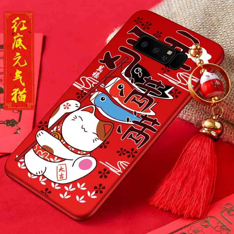 Sam S9 Cartoon case Lucky Cat soft back phone cover For Samsung Galaxy plus S8 S8plus note8 note9 Maneki Neko + Pendant |