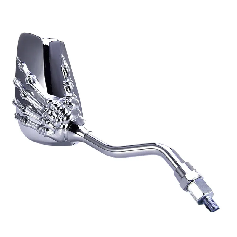 

Universal 10MM Side Rear View Mirror Chrome Metal Skull Skeleton Claw Finger Motorcycle Side Rearview Mirror Thread Bolts