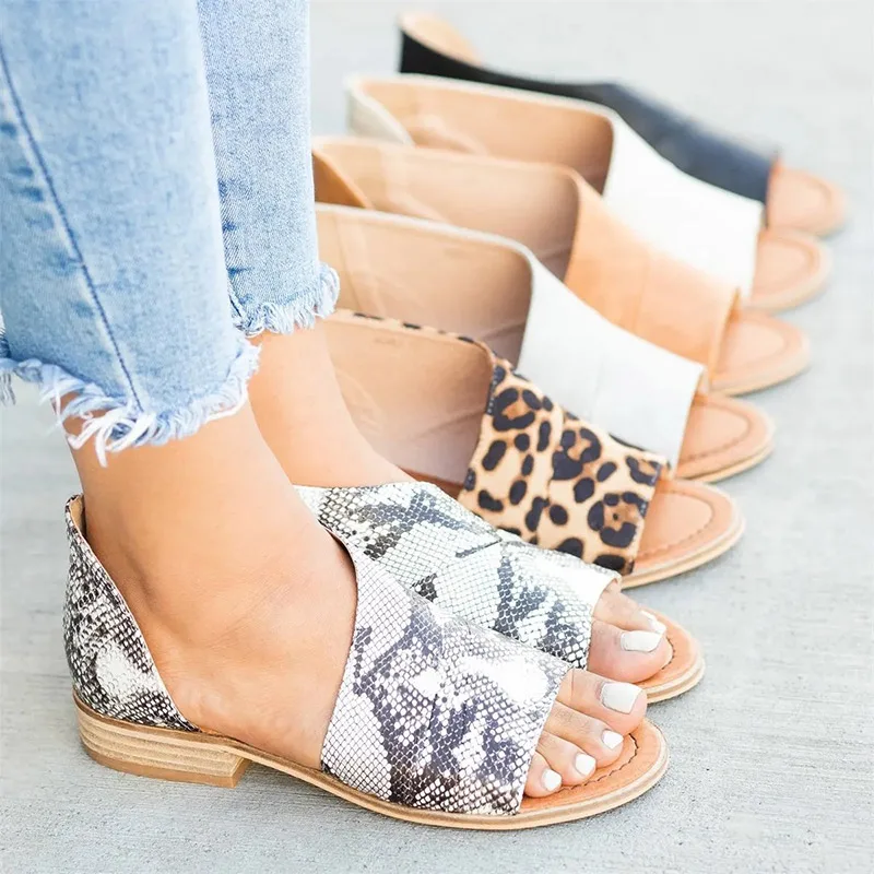 

MCCKLE Summer Women Leopard Sandals Cover Heel Shoes Female Peep Toe Sandals Low Heel Suede Retro Comfortable Casual Shoes
