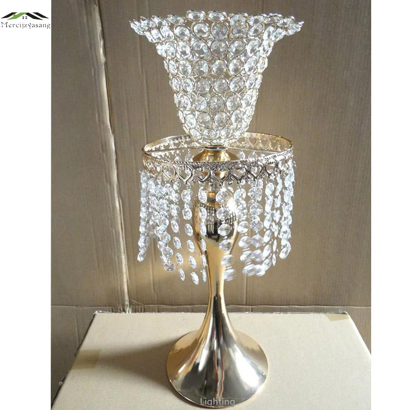 

New Metal Chrome Plated Candle Holders With Crystals 52CM/21'' Road Lead Stand Pillar Candlestick For Wedding Candelabra 01102