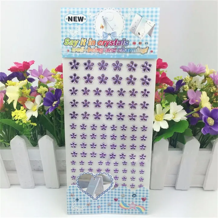 10 DIY Jewelry Rhinestone Decor Decal Car Styling Accessories Mobile Sticker Acrylic Flower Flat Nail Sticker Jewelry Findings