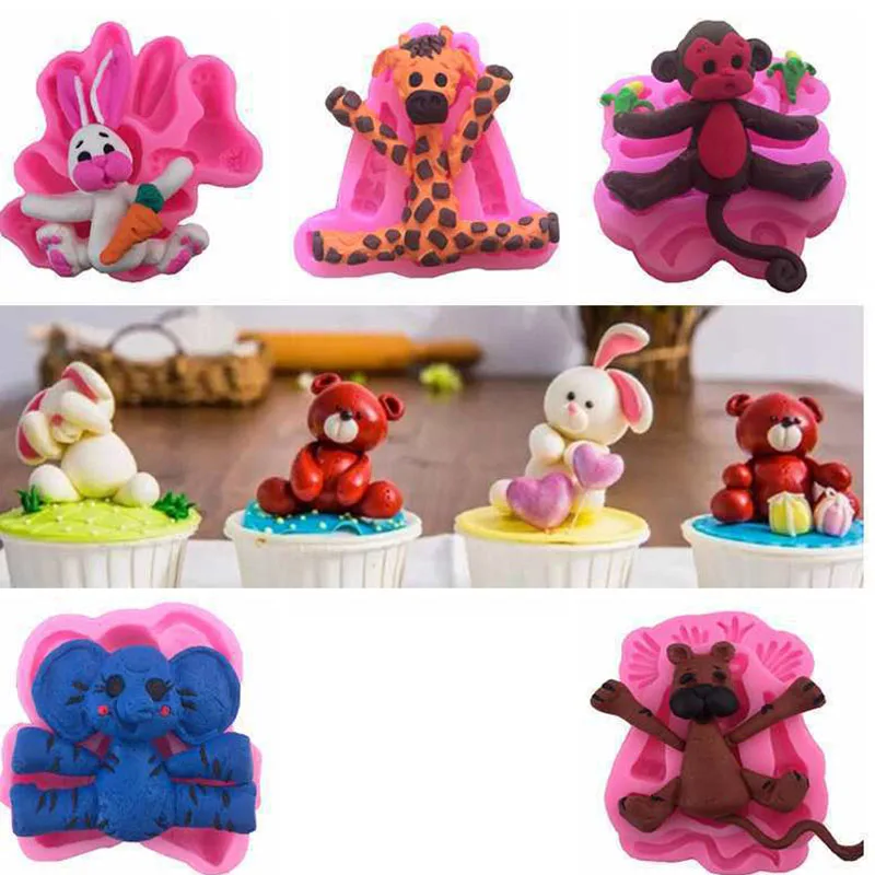 

Monkey Lion Elephant shaped fondant cake decoration mold Silicone Cake Mold 3D Fondant Cake Decoration Tools Soap Mould