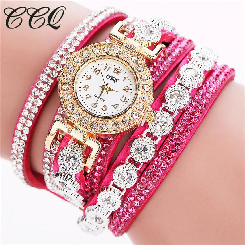CCQ Для женщин Мода Повседневное AnalogQuartz Для женщин горный хрусталь часы браслет часы подарок наручные часы Relojes Para Mujer D50