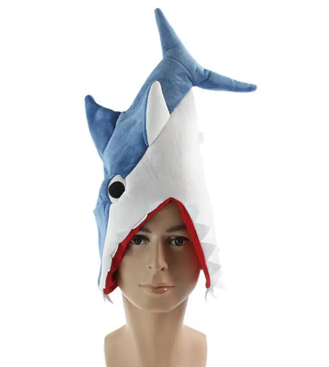 

Plush Shark Hat Funny Halloween Festival Party Creative Stereoscopic Eat Human Shark Mardi Gras Party Costume Hat Blue