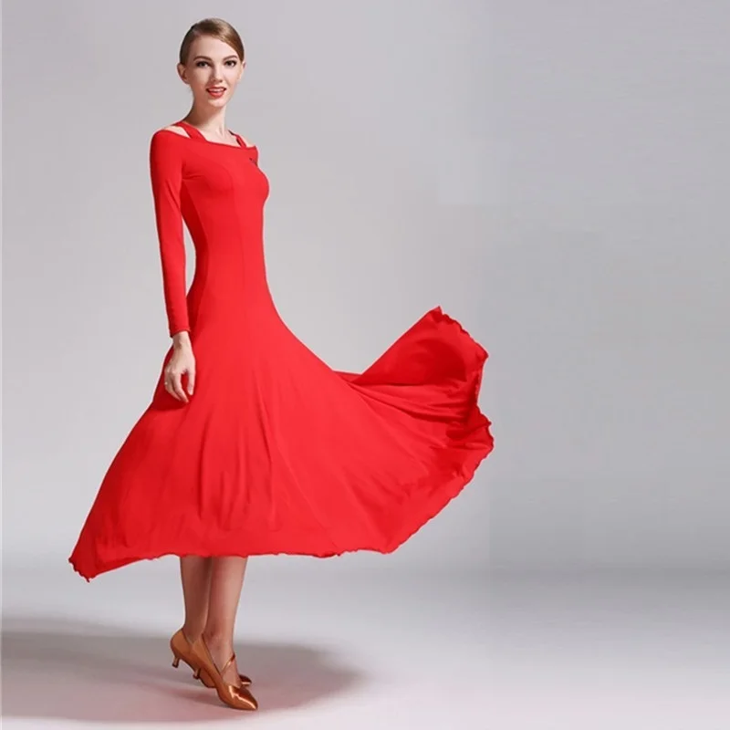 

Lady Ballroom Dance Dress Long Sleeve Waltz Dance Suit Professional Standard Dance Compitition Costume 5 Colors B-6059