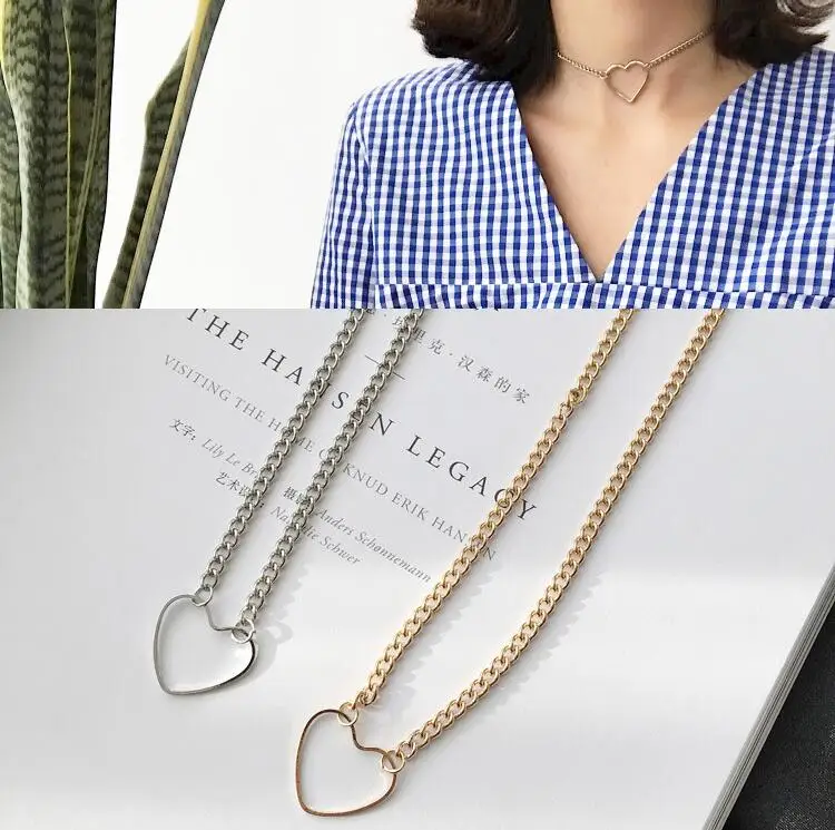 

Woman For Necklaces Fashion Jewelry Girl Trend Gift Clasp Pendant Gold Silver Geometric Heart Chain
