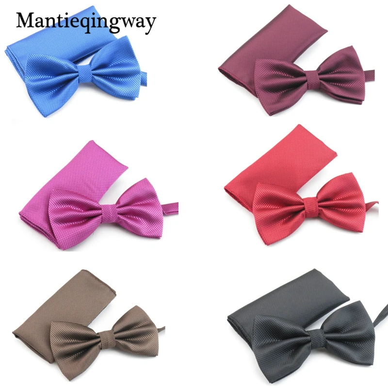 Mantieqingway Свадебный Твердые Цвет Bowties Pocket Square Set для Для мужчин унисекс платки Для мужчин S галстук-бабочка праздничная одежда Бизнес костюм