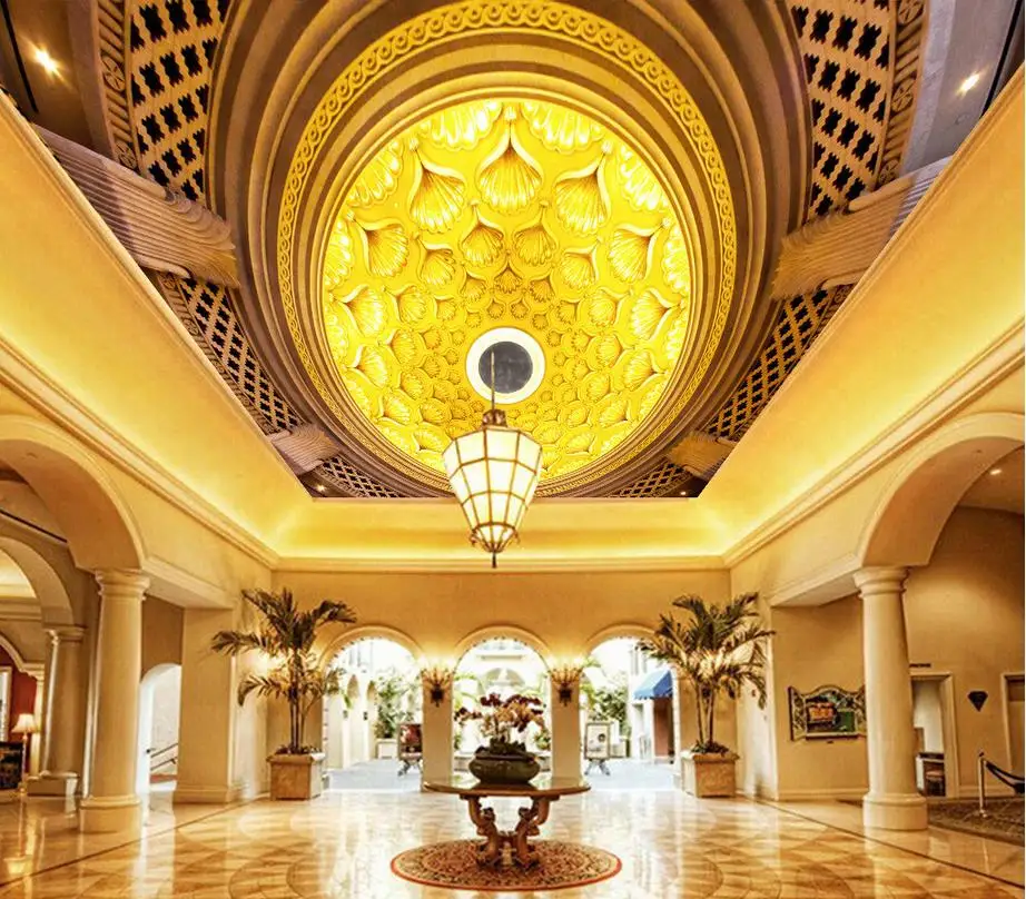 

3d mural wallpaper European Golden Art Ceiling Wallpapers for living room Home Decoration Non woven wallpaper