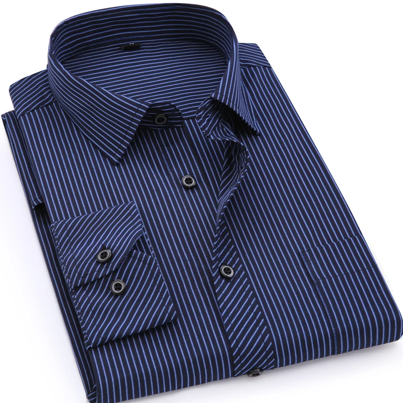 Plus Large Size 8XL 7XL 6XL 5XL 4XL Mens Business Casual Long Sleeved Shirt Classic Striped
