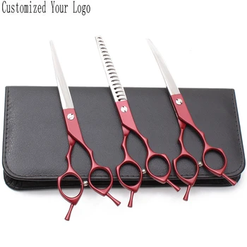 

Suit 7" 440C D3Pcs Engrave Logo Dog Grooming Scissors Straight Shears Thinning Scissors Dog Curved Shears Pet Scissors Kit C3009