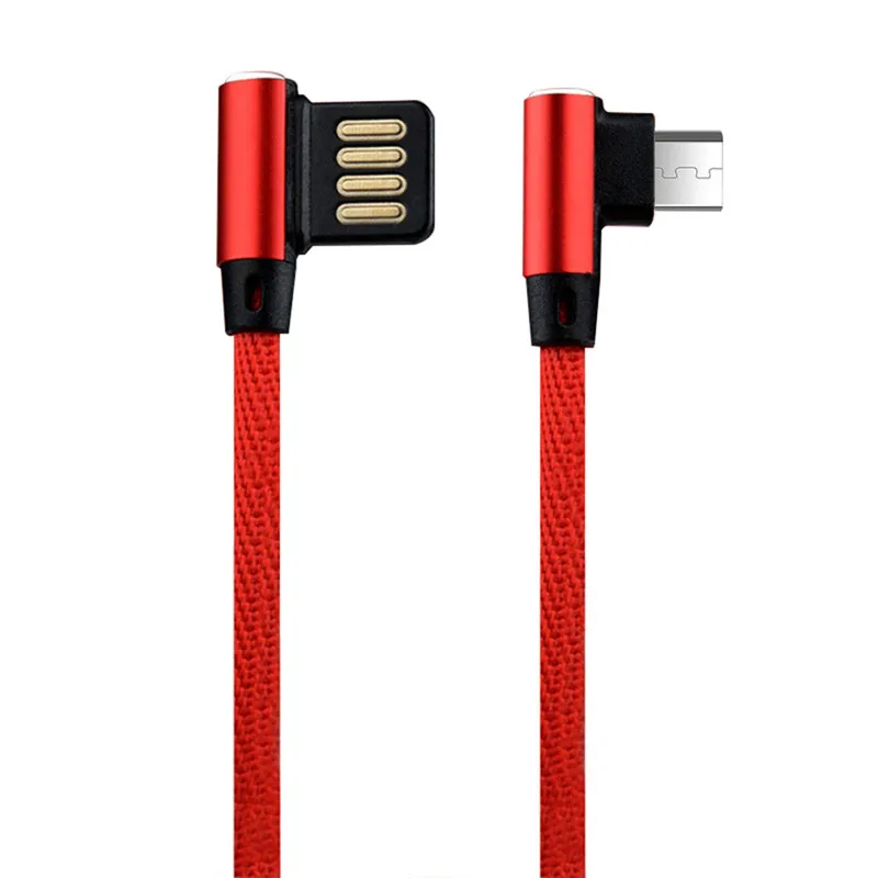 90 градусов Угловой Micro USB к USB 2,0 двусторонний Плетеный Быстрый зарядный кабель