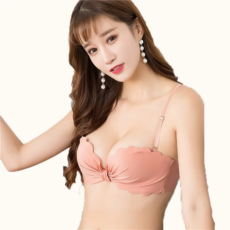 

Sexy Gathering wedding Bra doubel size small Push Up bra seamless soft cup small breast t shirt bra deep u lingerie sleep bra