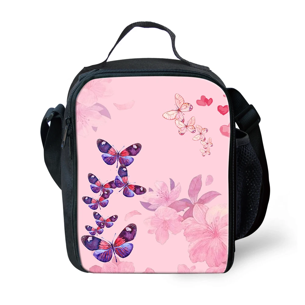 Pruple da Borboleta das Meninas Bonito Lunchbags Duplas Almoço Bolsas Pequenos Lancheira Térmica Reutilizáveis Lanche Escolar Infantil