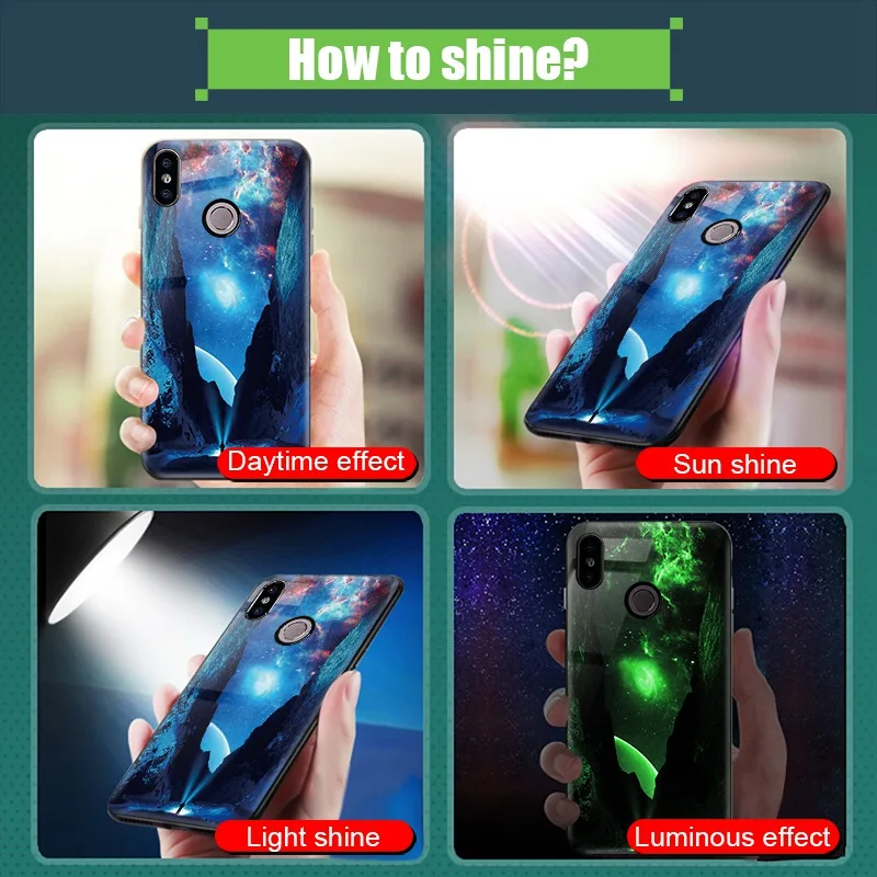 Luminous Glass Phone Case For Xiaomi Redmi 4X Note 5 6 Pro 6A Luxury Back Cover Case For Xiaomi Redmi 5 Plus Mi A1 A2 Lite