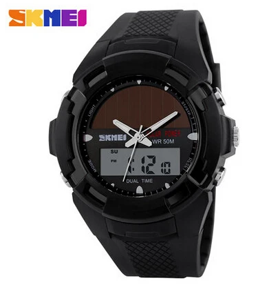 SKMEI Солнечная энергия солнечная энергия часы светодиодный цифровой Кварцевые водонепроницаемые спортивные часы для улицы мужские военные часы мужские s наручные часы - Цвет: black