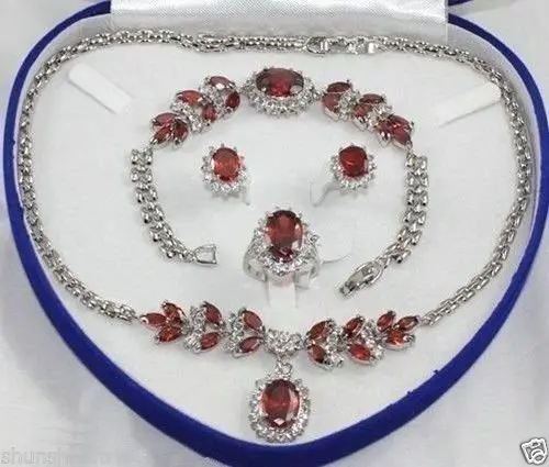 

Free shipping Women's Red Set Necklace Earring Ring Bracelet