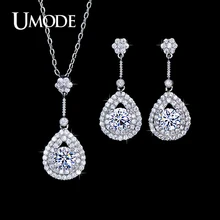 UMODE Bridal Wedding Jewelry Set Including 1 Pair Fashion Drop Earrings & Pendant Necklace For Women With CZ AUS0025
