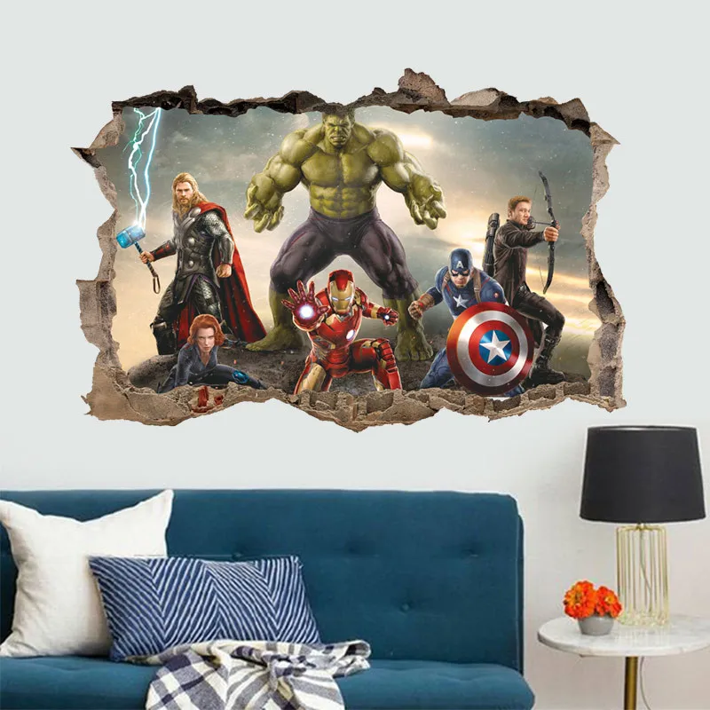 Мультипликационный фильм Мстители наклейки на стену для детской комнаты Спальня Наклейки на стены 3d декор для гостиной Фреска подарок для мальчика