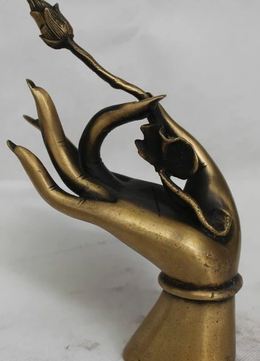 

7" Tibetan Buddhism Religion Pure Bronze lotus flower Buddha Hand Statue