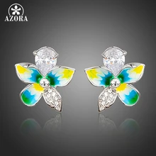 AZORA очаровательный Привлекательный Цветок высшего класса кубического циркония картина маслом серьги-гвоздики с рисунком для женщин TE0249