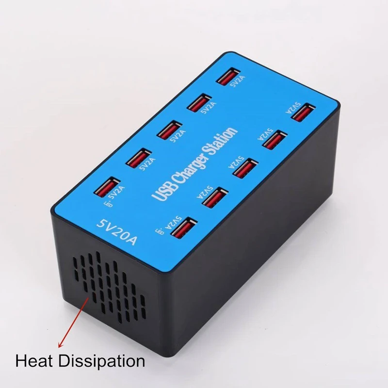 Usb Charger 100W 10 Ports Usb 20A Smart Desktop Charging Station For 5V 2A For Samsung Xiaomi Ipad Iphone X (Us Plug)