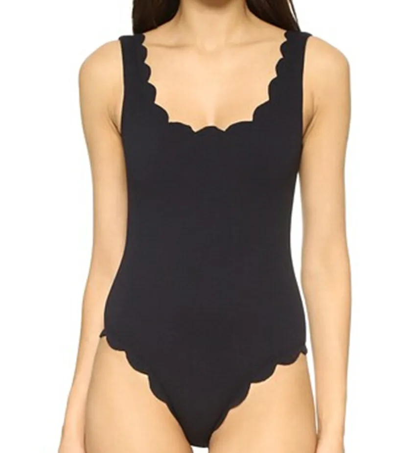 

pareo 1 One-Piece Scalloped Swimsuit MAILLOT Women Sporty Tank Top Padded  Monokini Swimwear Vintage Bathing suit H081 2016