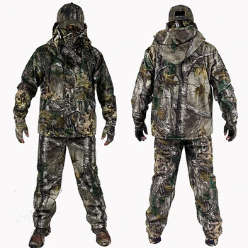 Men's Outdoor Bionic Winter Camouflage Clothes Hunting Clothing Winter Hunting Suits with Fleece Ghillie Suit breathable jungle bionic camo clothes wild hunting suits for hunter oem factory