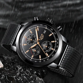 

LIGE New Men's Watches Top Brand Luxury Full Steel Mesh belt Waterproof Sport Watches Date Chronograph Quartz Clock Reloj Hombre