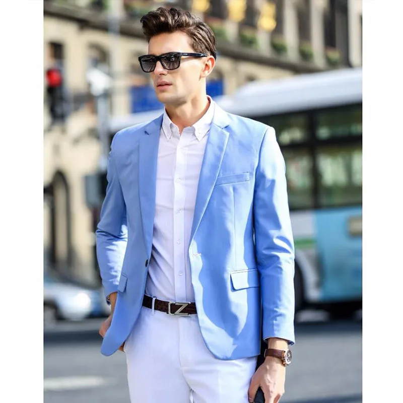 2017 Spring New Style Young Mens Light Blue Suits For Daily Work Wear