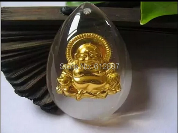 

FINE JEWELRY 24K Yellow Gold Pendant/ Elegant Crystal Halo Buddha Pendant