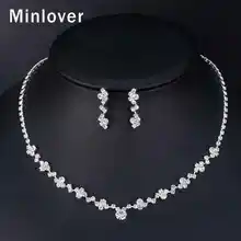Minlover Серебряный Цвет Кристалл Свадебные Ювелирные наборы простой цветок колье ожерелье Комплект сережек для женщин свадебный ювелирный набор TL507