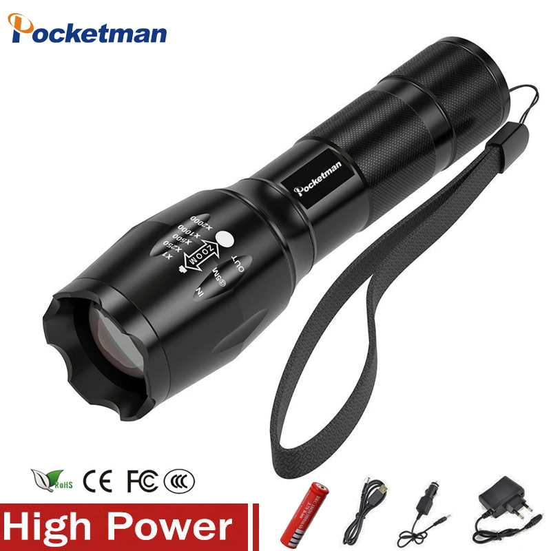 

LED Flashlight XM-L2 5000LM Zoomable Flashlight Light Torch Lanterna zaklamp Rechargeable 18650 Charger lampe torche 95