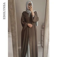 Открытый абайя в Дубае кимоно бусины ислам ic юбки длинные платья для мусульманских женщин пальто абайя Дубайский кафтан халат турецкий ислам D539