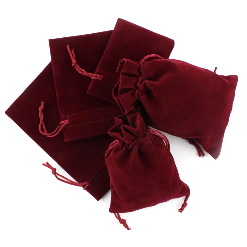 

10pcs/lot High Quality Vintage Wine Red Storage Bag Multi Size Drawstring Wedding Christmas Gift Bags Velvet Pouches For Jewelry