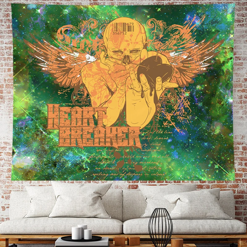 

Psychedelic Punk style skull Hip hop Painting Pattern 3d heart breaker wall hanging Hippie Carpet Throw Home Decor Tapestries