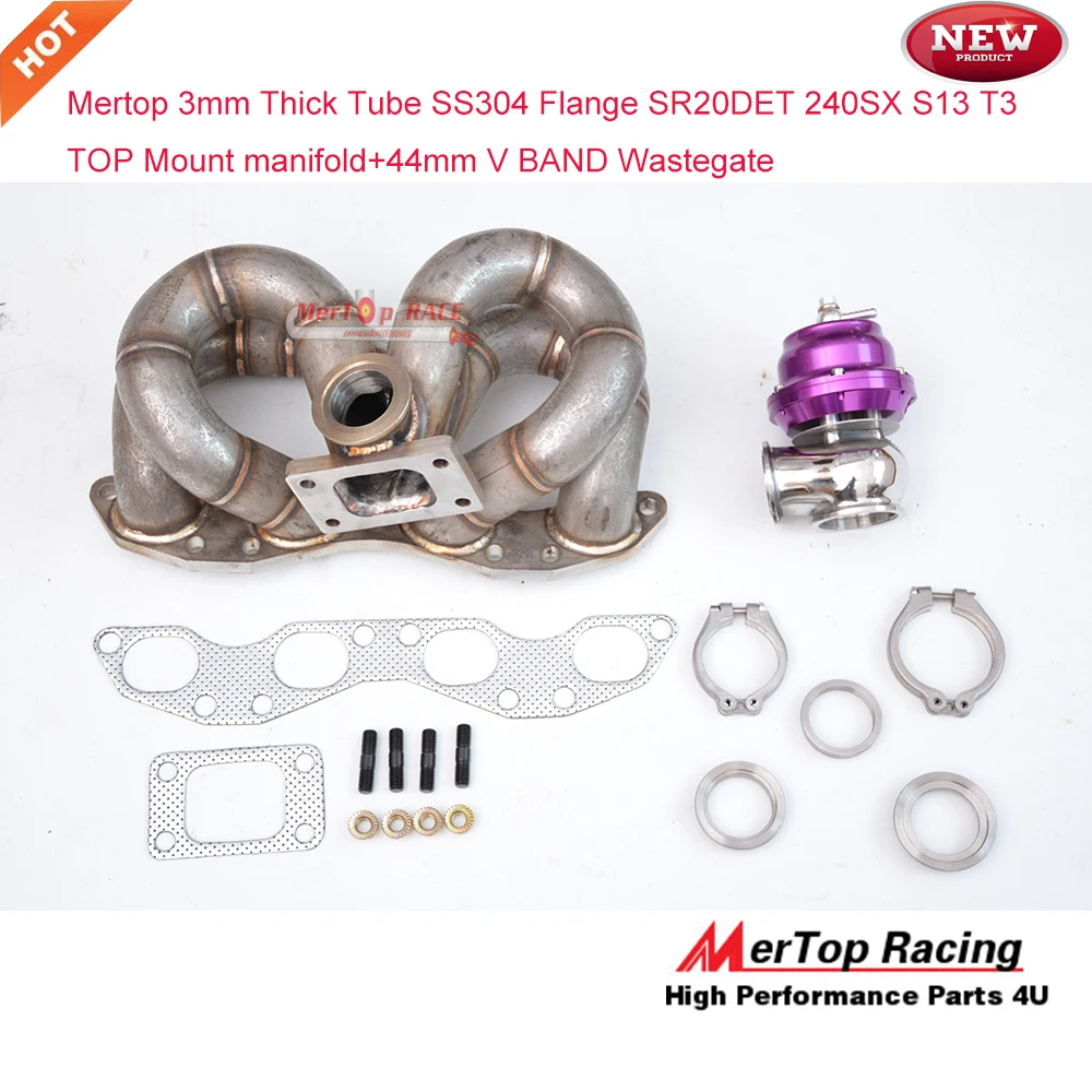 

MERTOP RACE 3mm Tube thick SS304 T3 Flange Steam pipe for 240SX S13 S14 SR20det SR20 Top mount manifold+ 44mm V Band Wastegate