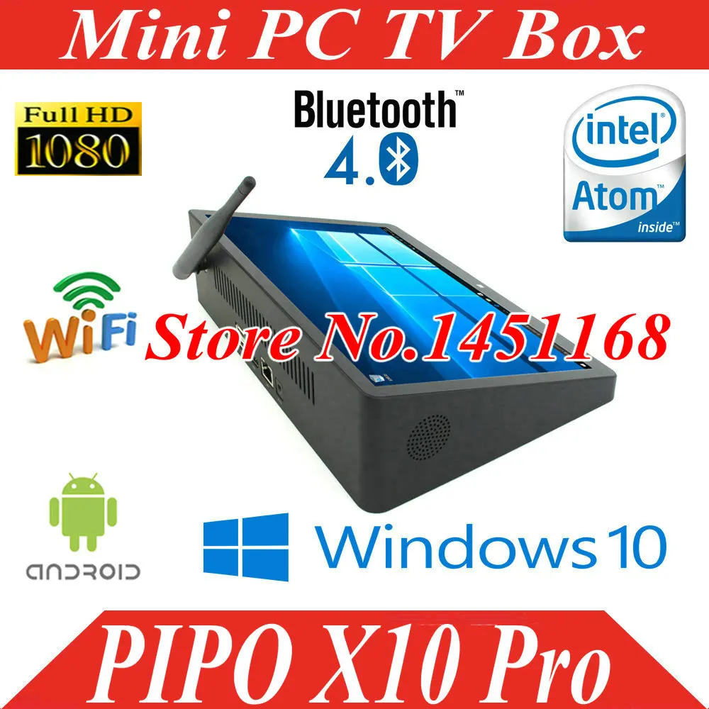 

10.8 inch PIPO X10 Pro Mini PC Windows 10 Android 5.1 TV Box Z8300 Quad Core Mini Box 4G/64G HDMI Media Box BT