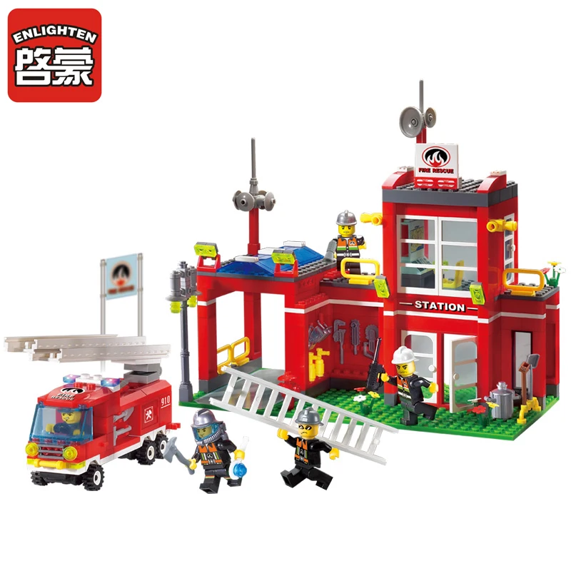 

Enlighten 380Pcs Fire Station Rescue Control Fire Bureau Building Blocks Assembling Model Bricks Educational Toys for Children