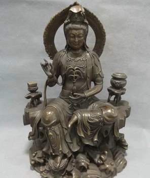 

USPS to USA S1352 16" Chinese Pure Bronze Buddhism Lotus Set Kwan-Yin Guan Yin Lion Bowl Statue