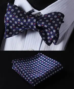 

BF117B Blue Orange Floral 100%Silk Jacquard Woven Men Butterfly Self Bow Tie BowTie Pocket Square Handkerchief Hanky Suit Set