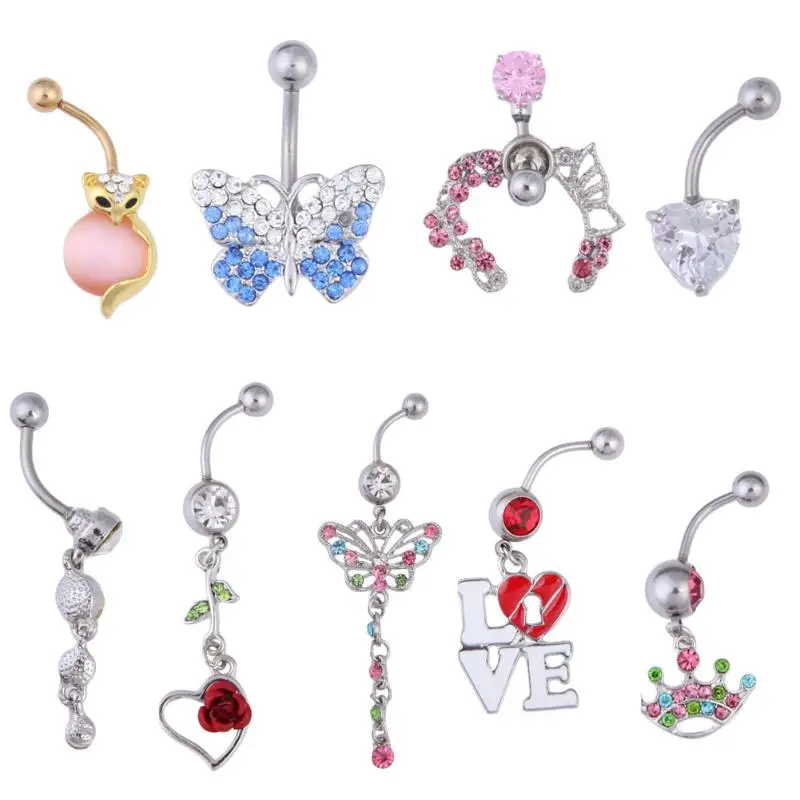 

Barbell Button Ring Crystal Shinning Belly Button Punk Navel Rings Body Piercing Jewelry Nail Tongue Eyebrow Nail Piercing