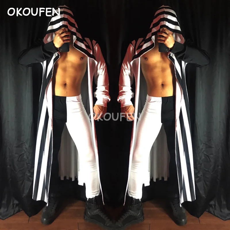 

Nightclub men and women bar sexy black and white geometric stitching long cloak costume costume set