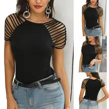 Женская Футболка harajuku летние пикантные короткий рукав полые Повседневная футболка Топы Camisetas De Verano Mujer Топ Для женщин футболка Poleras